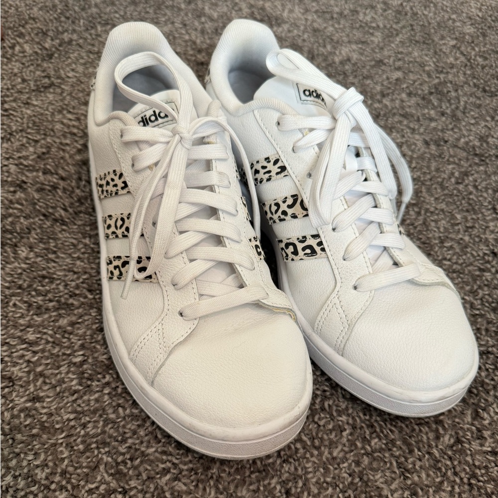Adidas Leopard Print Stripe Tennis Shoe
